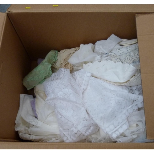 184 - Large box of vintage linens.