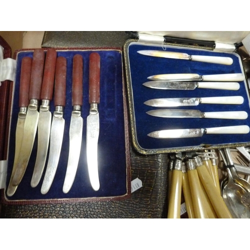 133 - Carton of assorted flatware including teaspoons, knives etc.