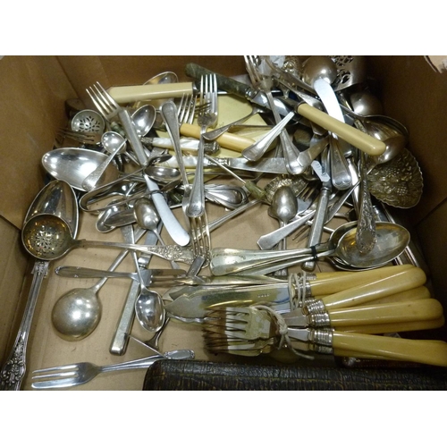 133 - Carton of assorted flatware including teaspoons, knives etc.