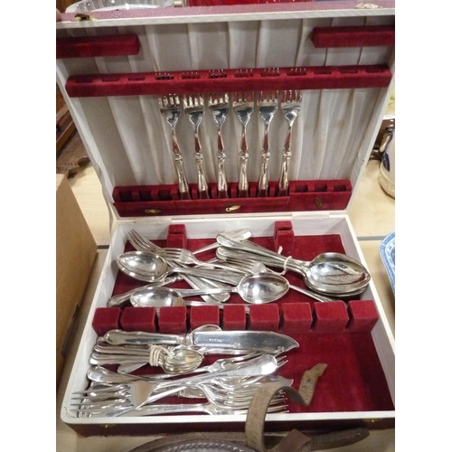 134 - Cased set of fish knives and forks and another, collar boxes and opera glasses.