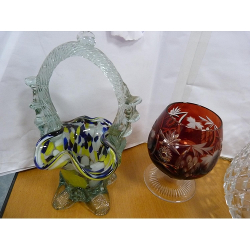 148 - Crystal bowls, punch jug, Murano style basket.