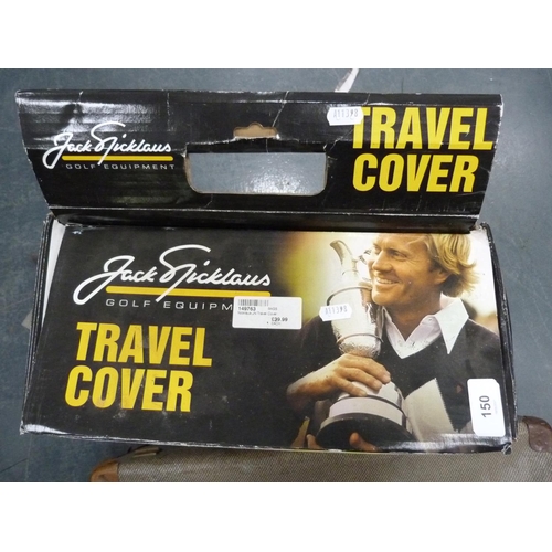 150 - Jack Nicklaus travel cover and a vintage suitcase.