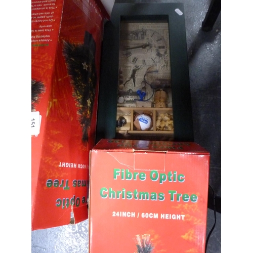 151 - Two fibre optic Christmas trees and other decorations.