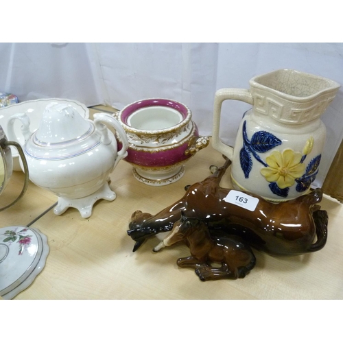 163 - McVitie & Price Royal Doulton biscuit barrel, assorted plates and jugs, Doulton horse and foal (... 