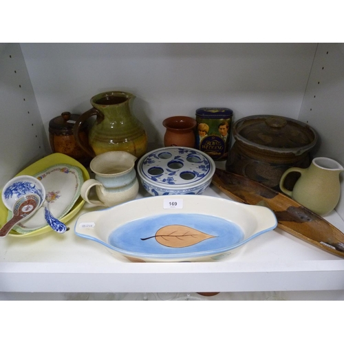 169 - Slip ware jugs, tin, kitchenware etc.