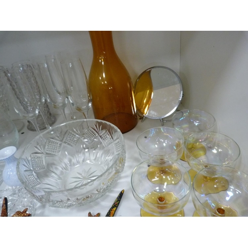 170 - Champagne flutes, glass dressing set, glasses, bowls etc.