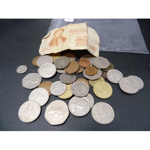 179 - Bag of assorted coins including 10p, foreign coins etc.