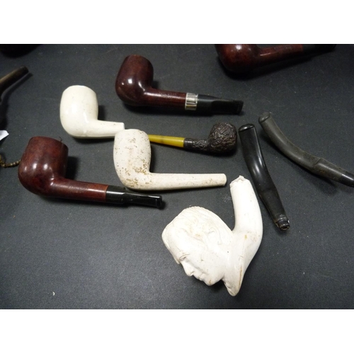 187 - Carton of assorted pipes, some silver and meerschaum, and others.