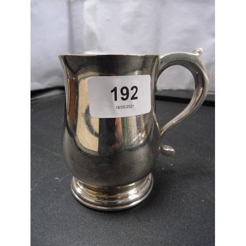 192 - London silver tankard, engraved to the base, John Mitchell Smith, 6oz.