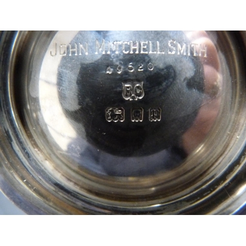 192 - London silver tankard, engraved to the base, John Mitchell Smith, 6oz.