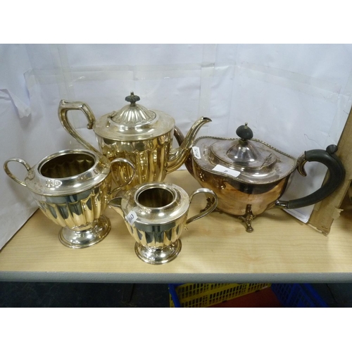 2 - Plated three-piece tea set and another teapot.  (4)