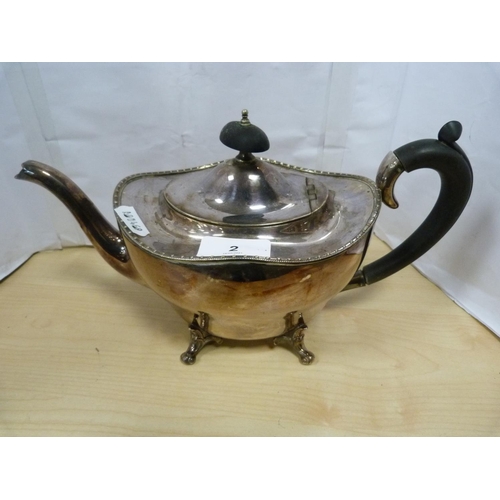 2 - Plated three-piece tea set and another teapot.  (4)