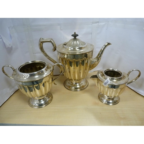 2 - Plated three-piece tea set and another teapot.  (4)