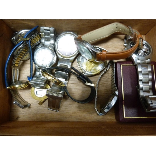 201 - Pair of opera glasses, miniature microscope, assorted wristwatches.