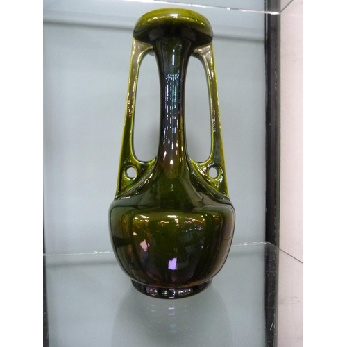 207 - Bretby Aesthetic green glazed twin-handled vase.