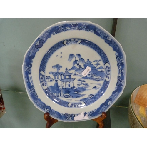 215 - Royal Doulton Shylock bowl and plate, also a blue and white octagonal Export plate.  (3)