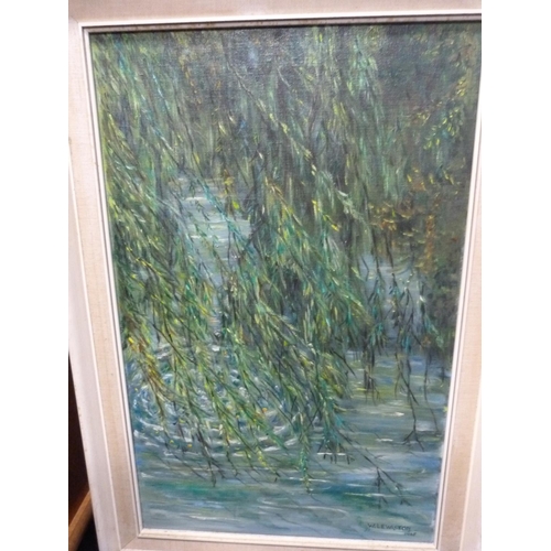 220 - GILBERT, impressionist scene, oil on canvas and others.