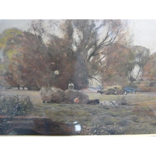 231 - Framed print of gathering hay.