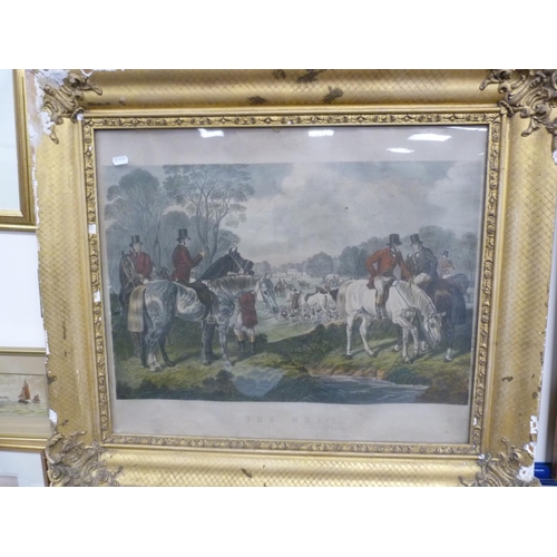 236 - AFTER JF HERRING SNR, foxhunting scenes, The Meet, engraved by J Harris, period burr frame and anoth... 