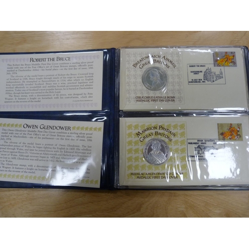 247 - Great Britain Medallic First Day Covers, Robert the Bruce, Owen Glendower, Henry V, Edward the Black... 