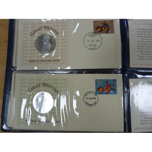 247 - Great Britain Medallic First Day Covers, Robert the Bruce, Owen Glendower, Henry V, Edward the Black... 