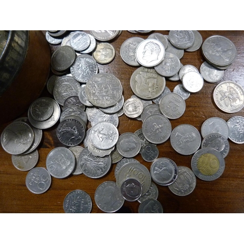 252 - Tin of assorted white coins, mainly continental.