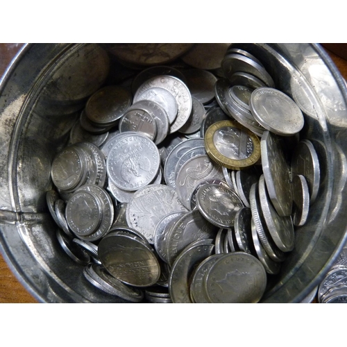 252 - Tin of assorted white coins, mainly continental.