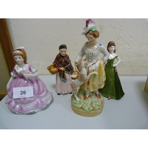 26 - Royal Doulton Miniature Street Vendors, 'The Orange Lady', Coalport figure, 'Special Day', a Staffor... 