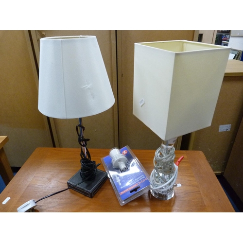 307 - Rectangular two-tier coffee table and two table lamps.