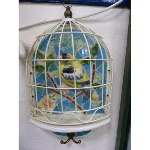 32 - Birdcage wall plaque and white painted antler.