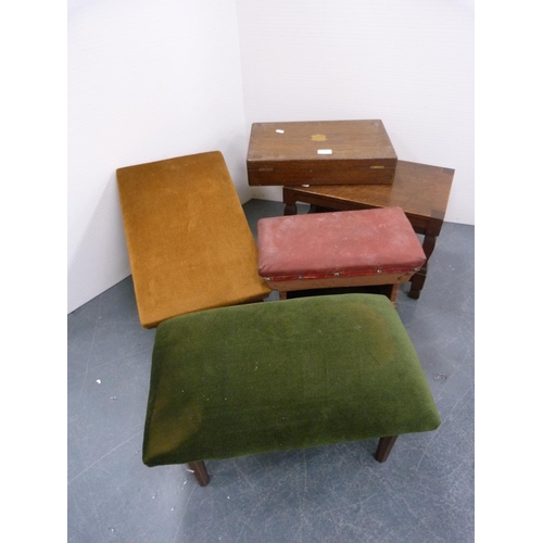 335 - Two gout stools, two stools and a canteen case.