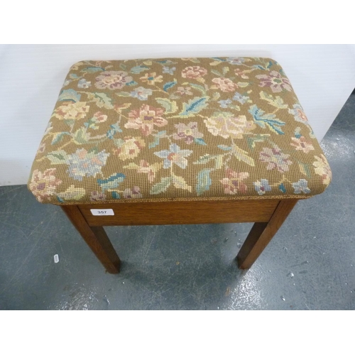 357 - Hat box and an oak stool with tapestry top.