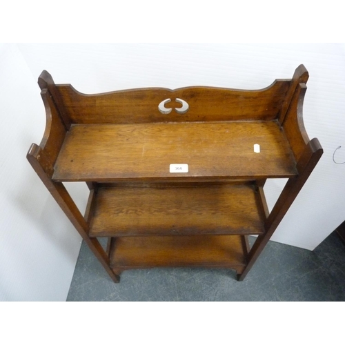 360 - Square mahogany occasional table and an oak open bookcase.