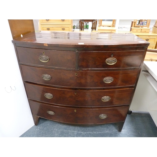 364 - Victorian bow front chest of drawers fitted two short and three long drawers