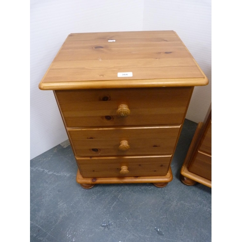 366 - Pair of pine three-drawer bedside chests.