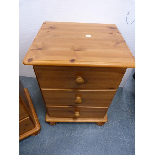 366 - Pair of pine three-drawer bedside chests.