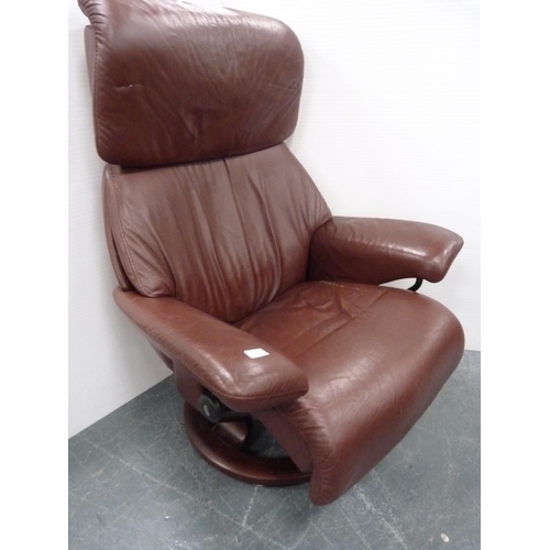 373 - Maroon recliner armchair and footstool.