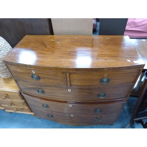 389 - Victorian mahogany bowfront chest of two short and three long drawers