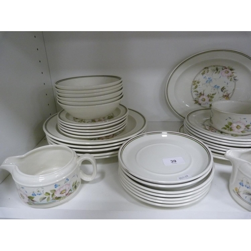 39 - J & G Meakin White Ice ironstone side plates and another floral part dinner service.