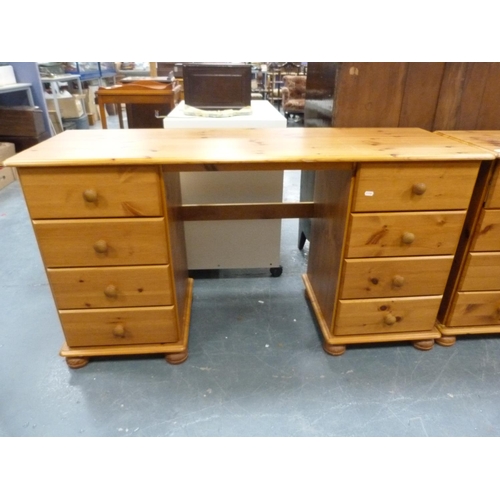 391 - Pine dressing table, chest of drawers and a bedside chest.