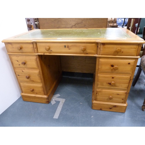 393 - Pine writing desk with green inset top.