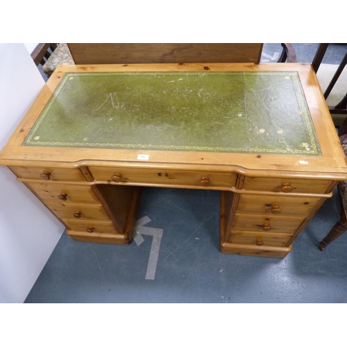 393 - Pine writing desk with green inset top.