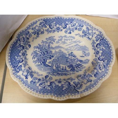 4 - Blue and white butter dish and other dishes.