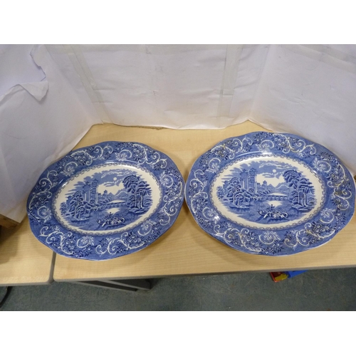 4 - Blue and white butter dish and other dishes.