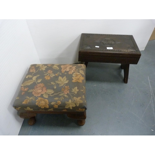 407 - Carved stool and a footstool.