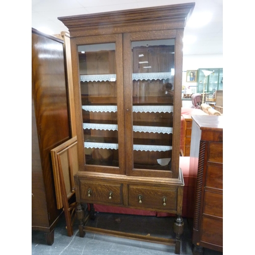 421 - Oak two-door bookcase cabinet.