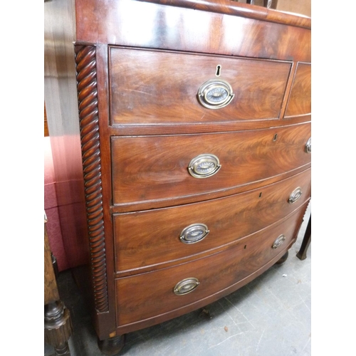 422 - Mahogany bowfront chest of two short and three long drawers.