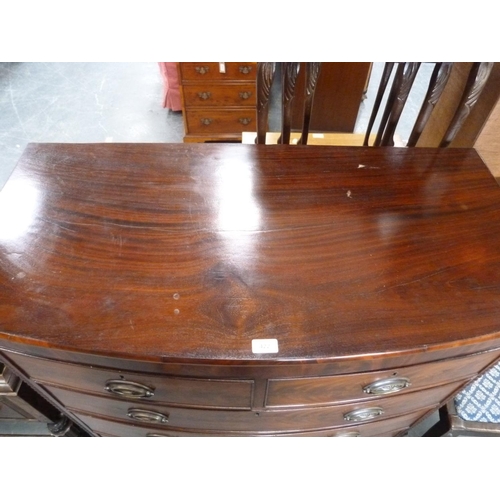 422 - Mahogany bowfront chest of two short and three long drawers.