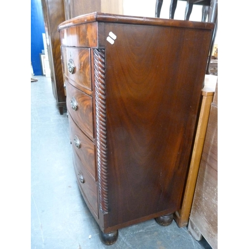 422 - Mahogany bowfront chest of two short and three long drawers.