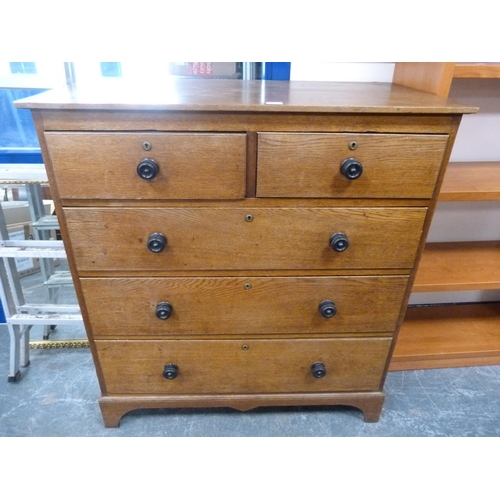 428 - Oak chest of two short and three long drawers.